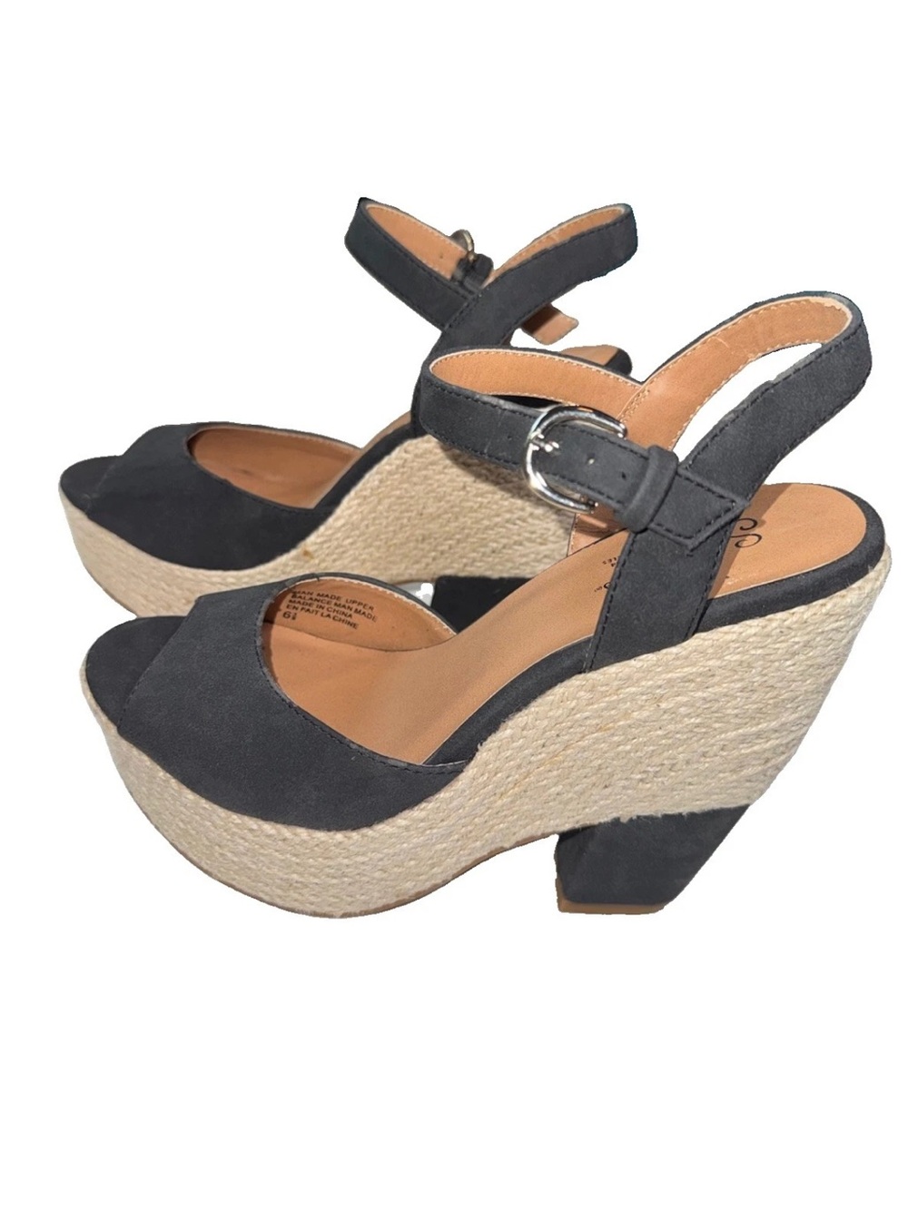 Seychelles Black Espadrille Platform Wedge Sandals 6.5 Ankle Strap NWOB